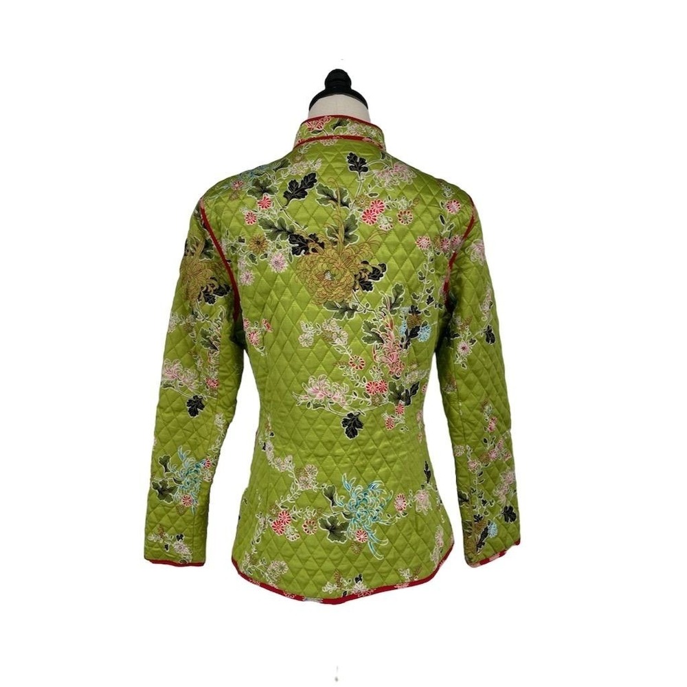 Anne Carson Women's M Green 100% Silk Quilted Floral Jacket Button Closure - Picture 5 of 9